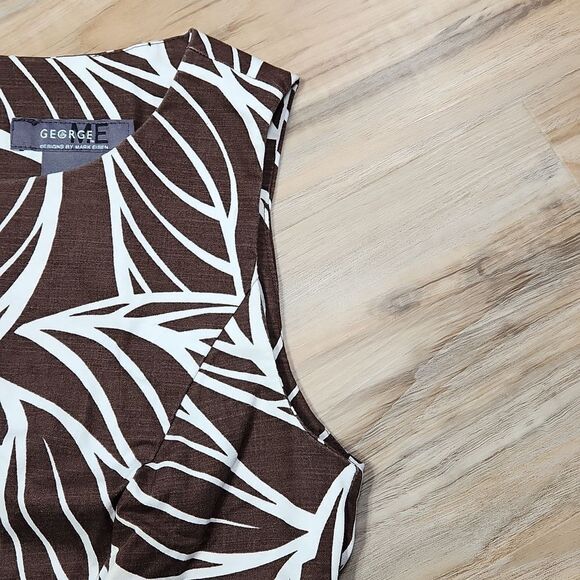🔹️George by Mark Eisen Brown & Cream Leaf Print Fitted Dress w/Pockets Size 4 - Picture 5 of 12